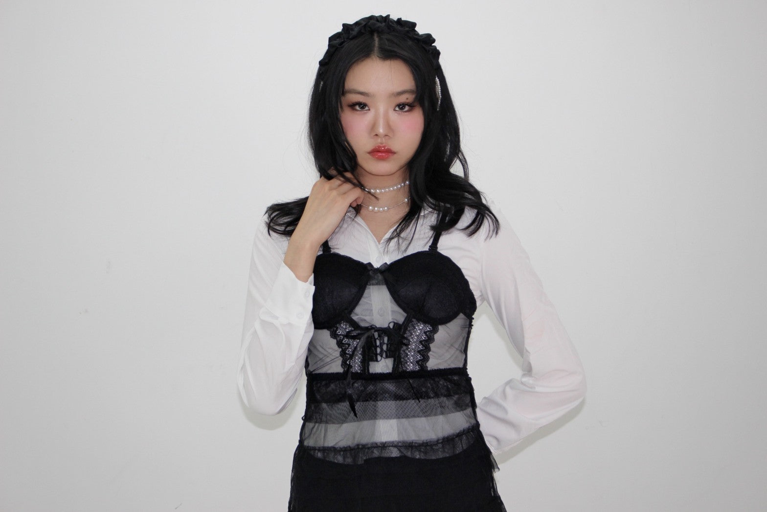 see-through BLACK mini dress.