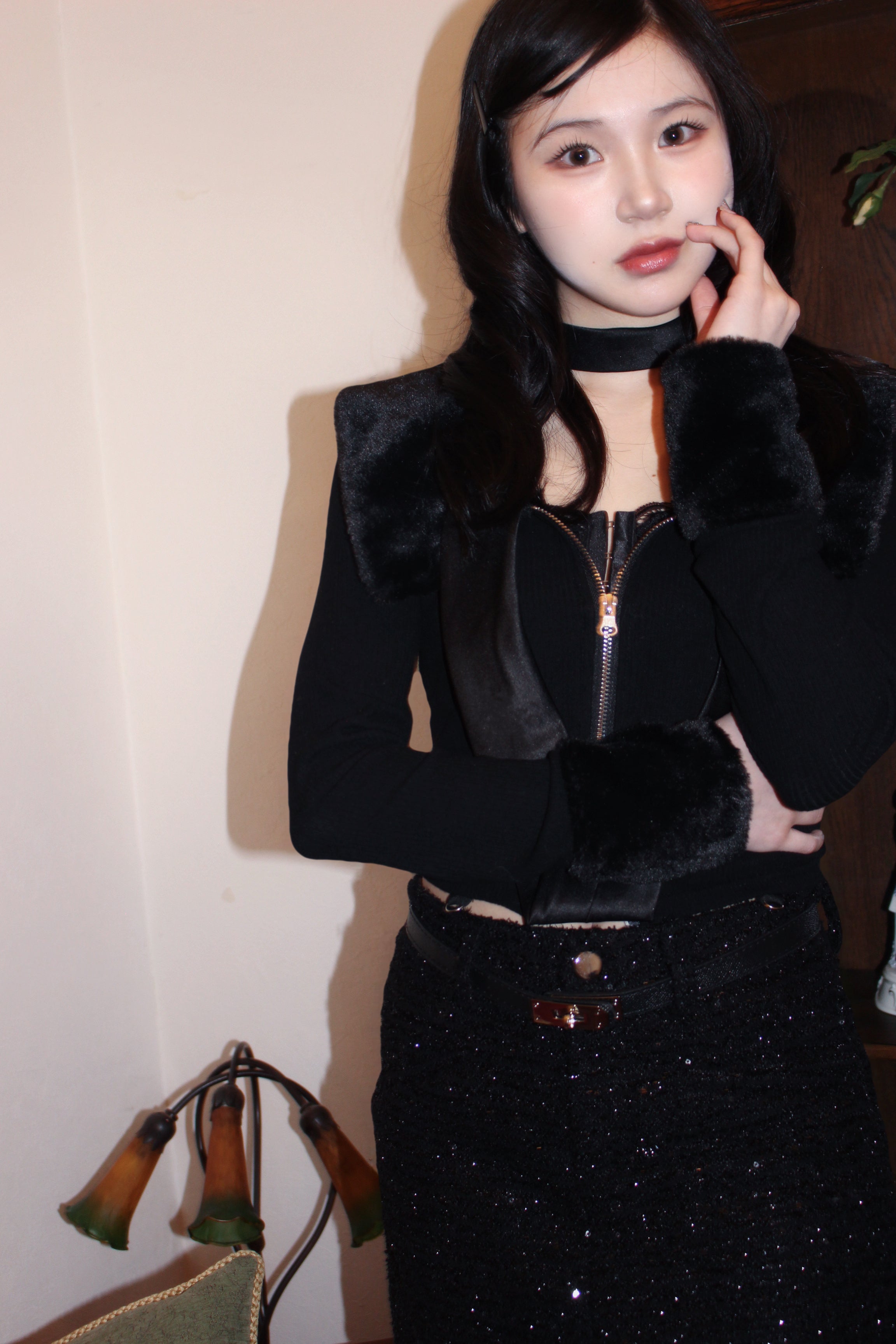 rib knit far double zip tops.