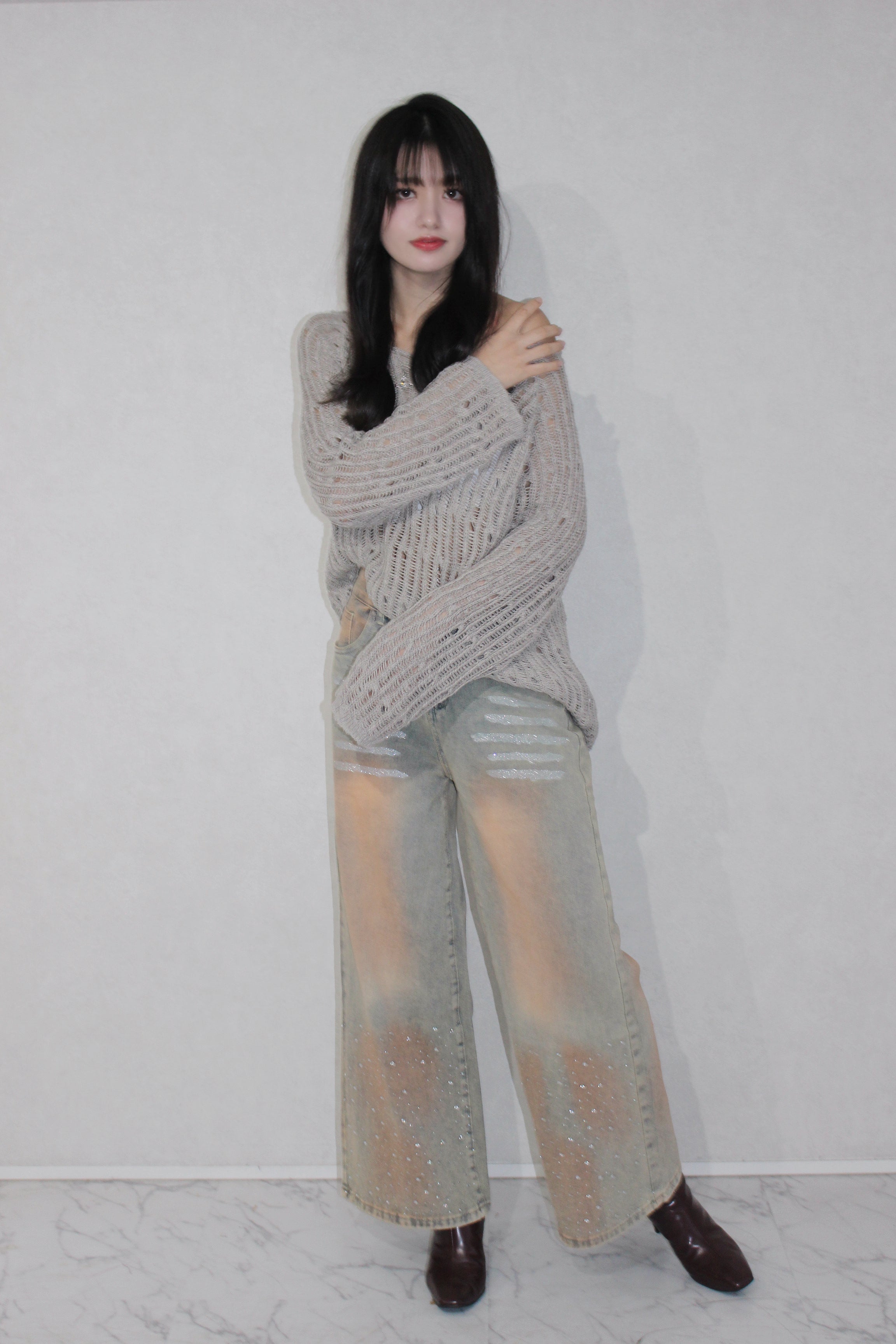 shine washed denim.