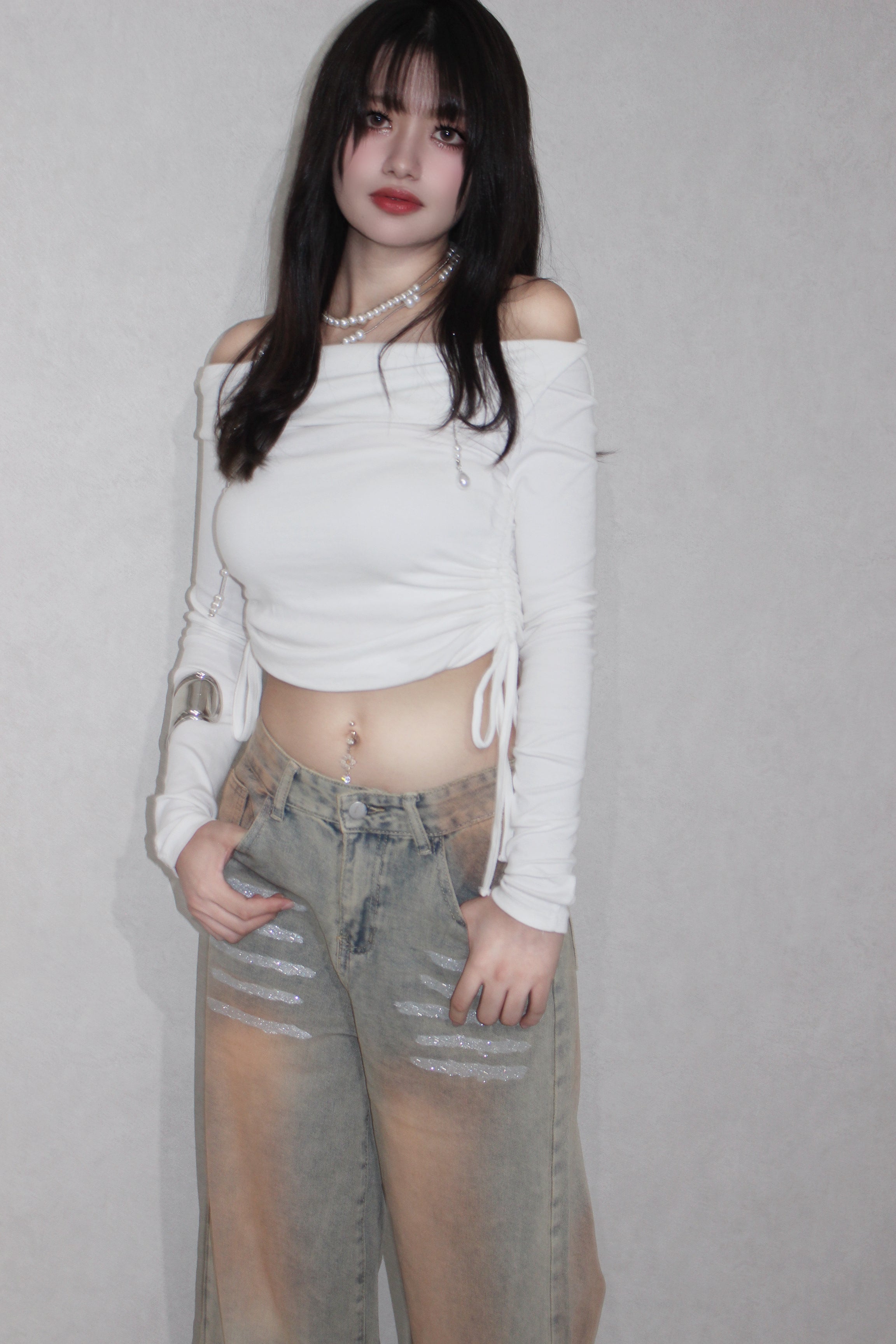 shine washed denim.