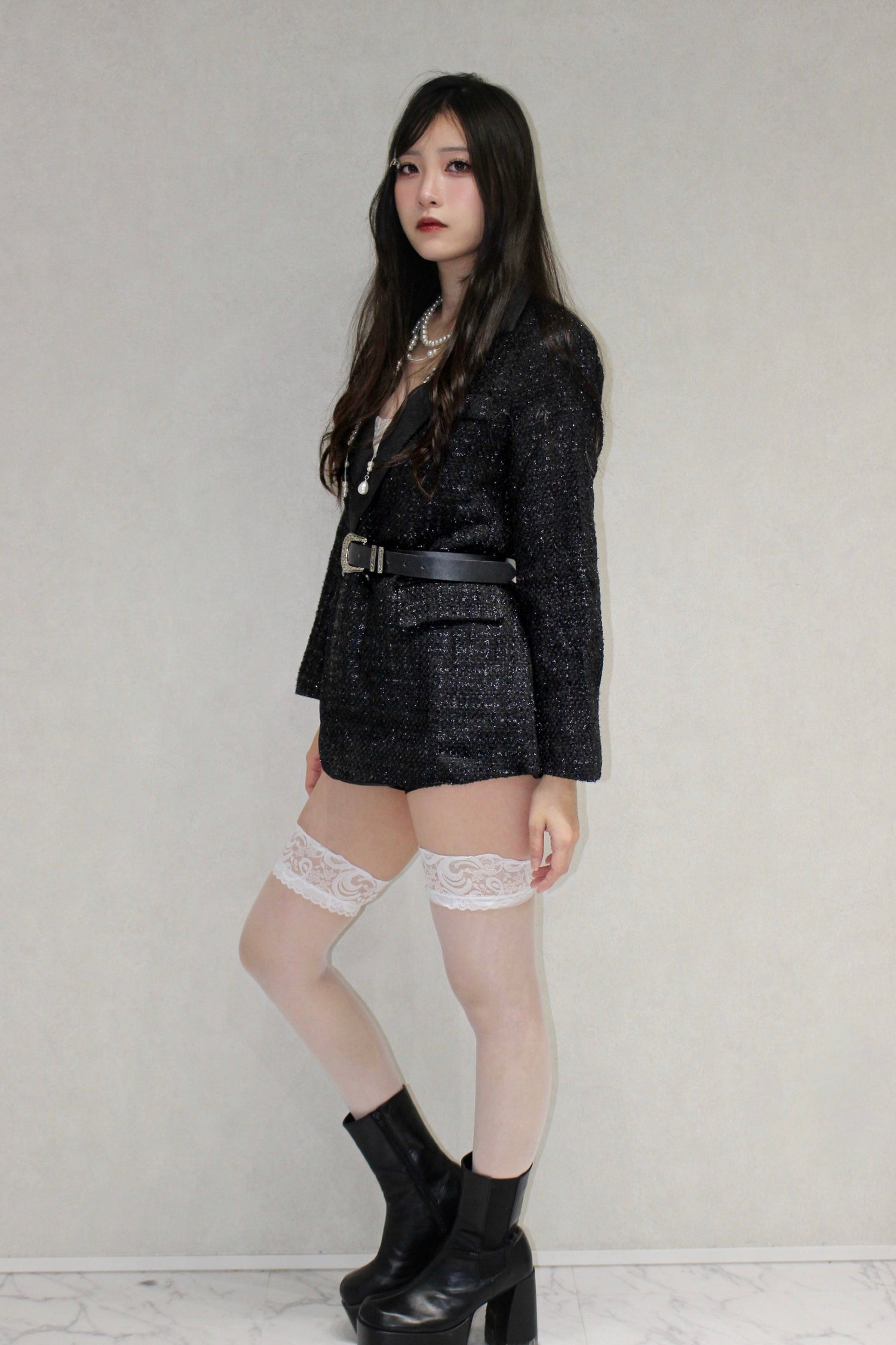 black tweed jacket.