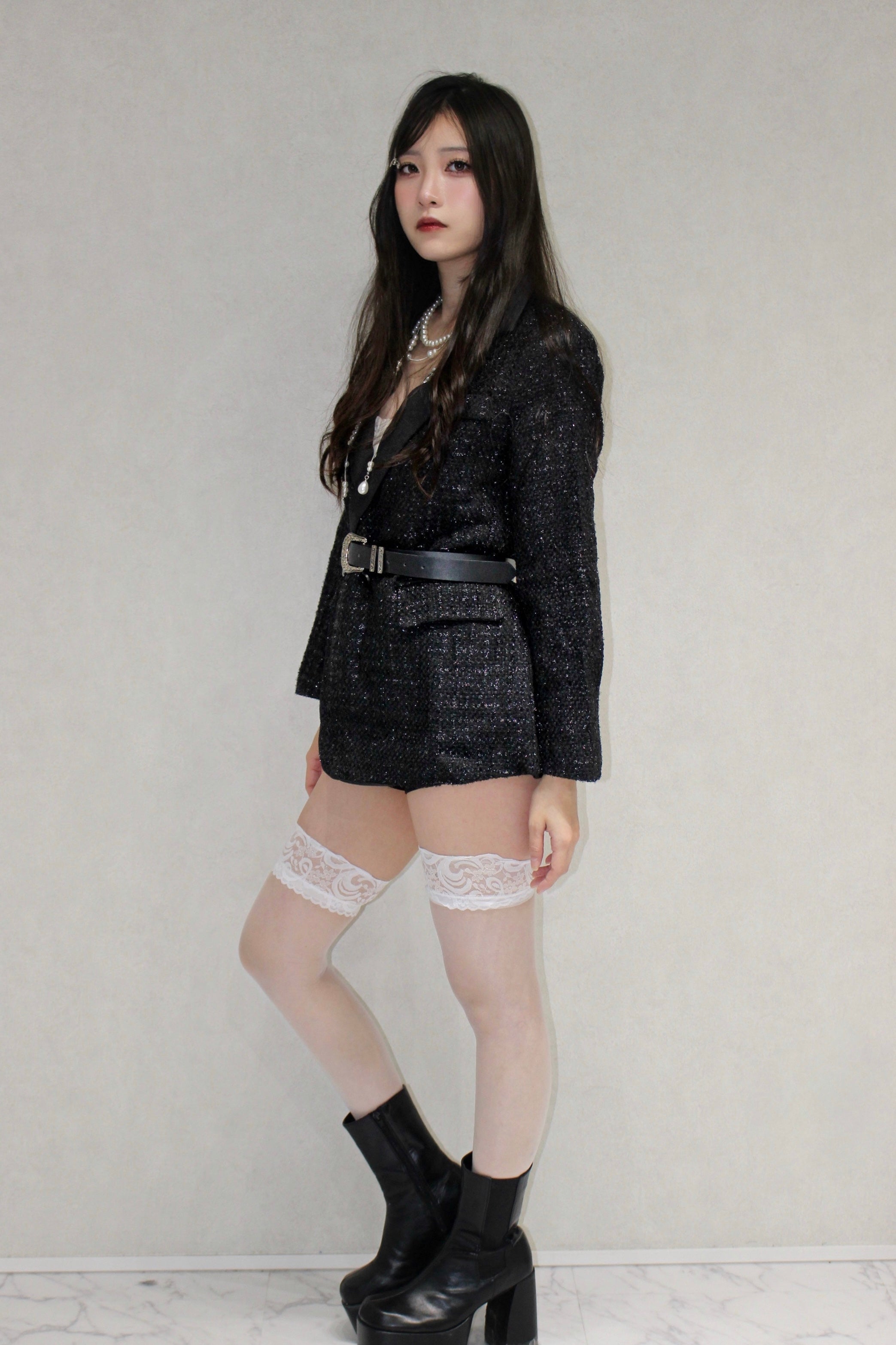black tweed jacket.