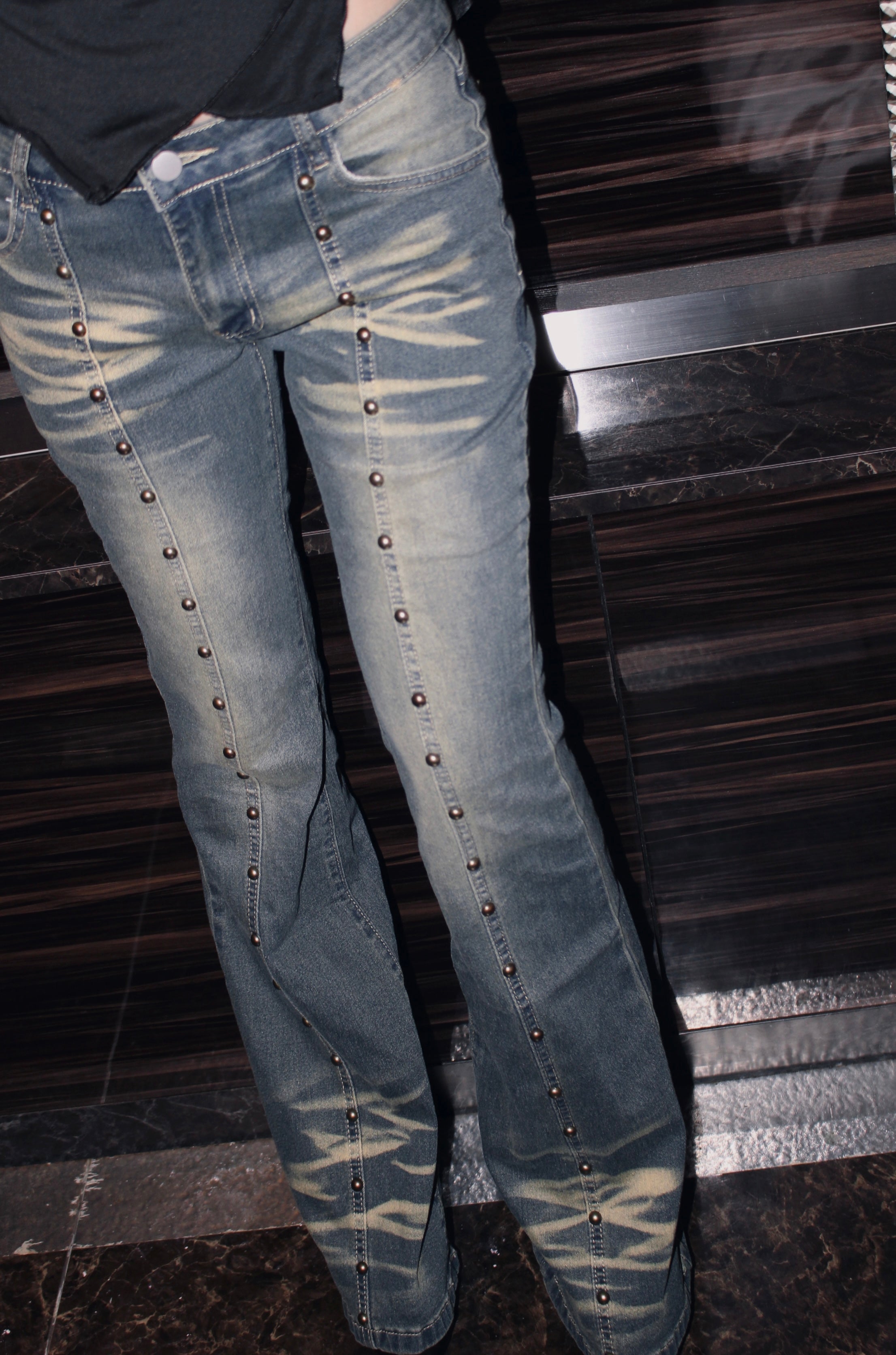 flare stud jeans.