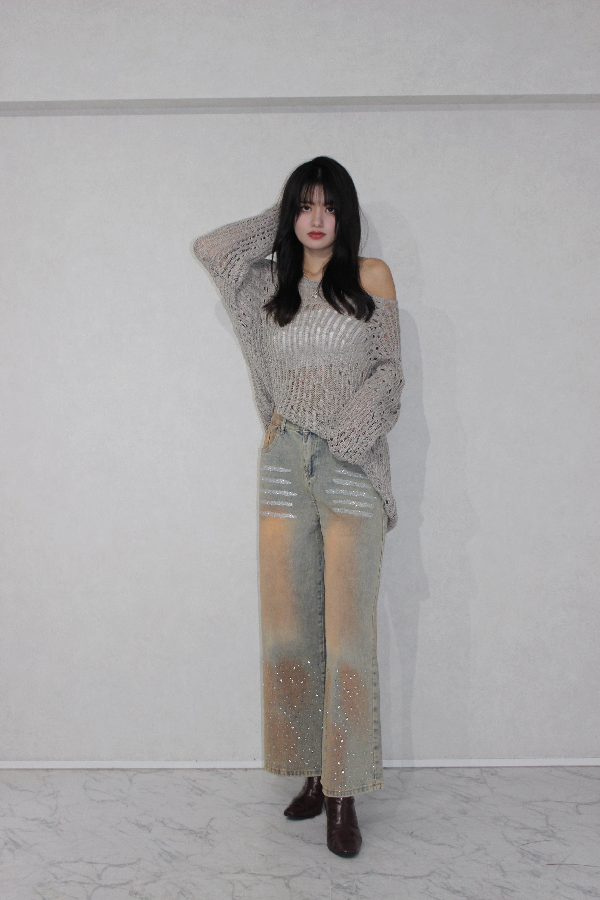shine washed denim.