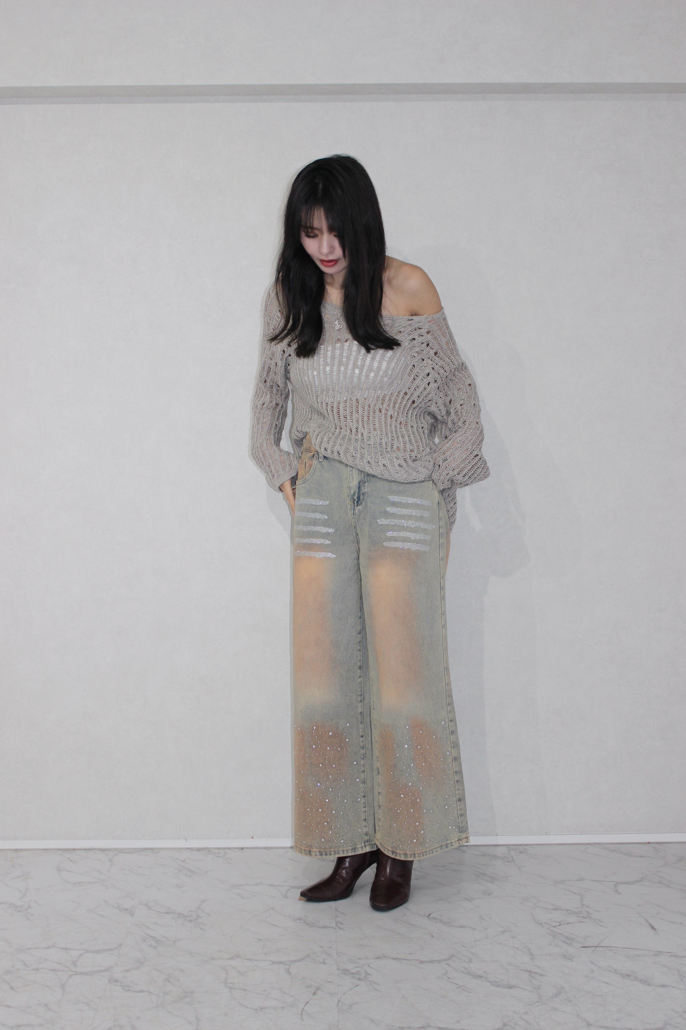 shine washed denim.