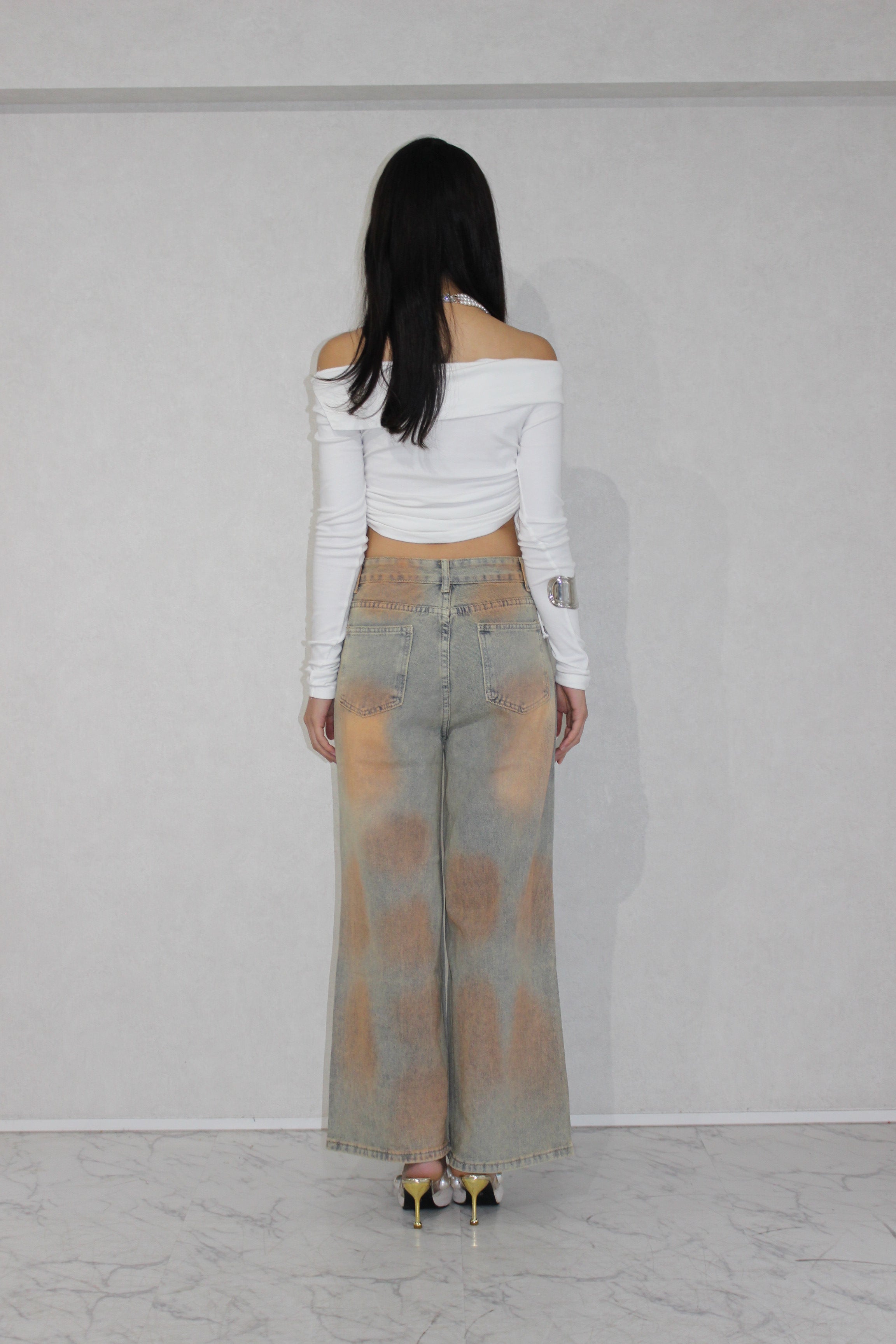 shine washed denim.