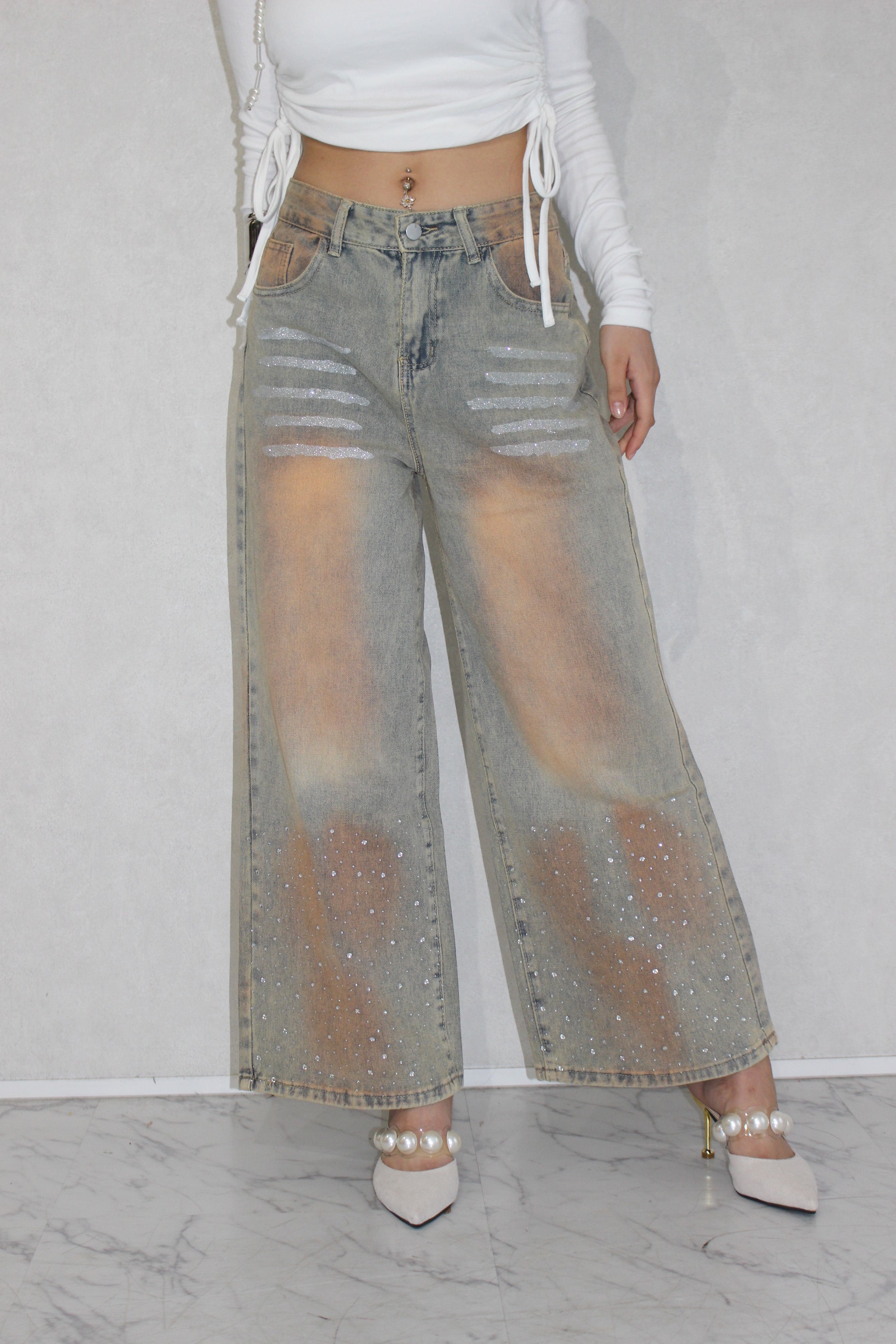 shine washed denim.