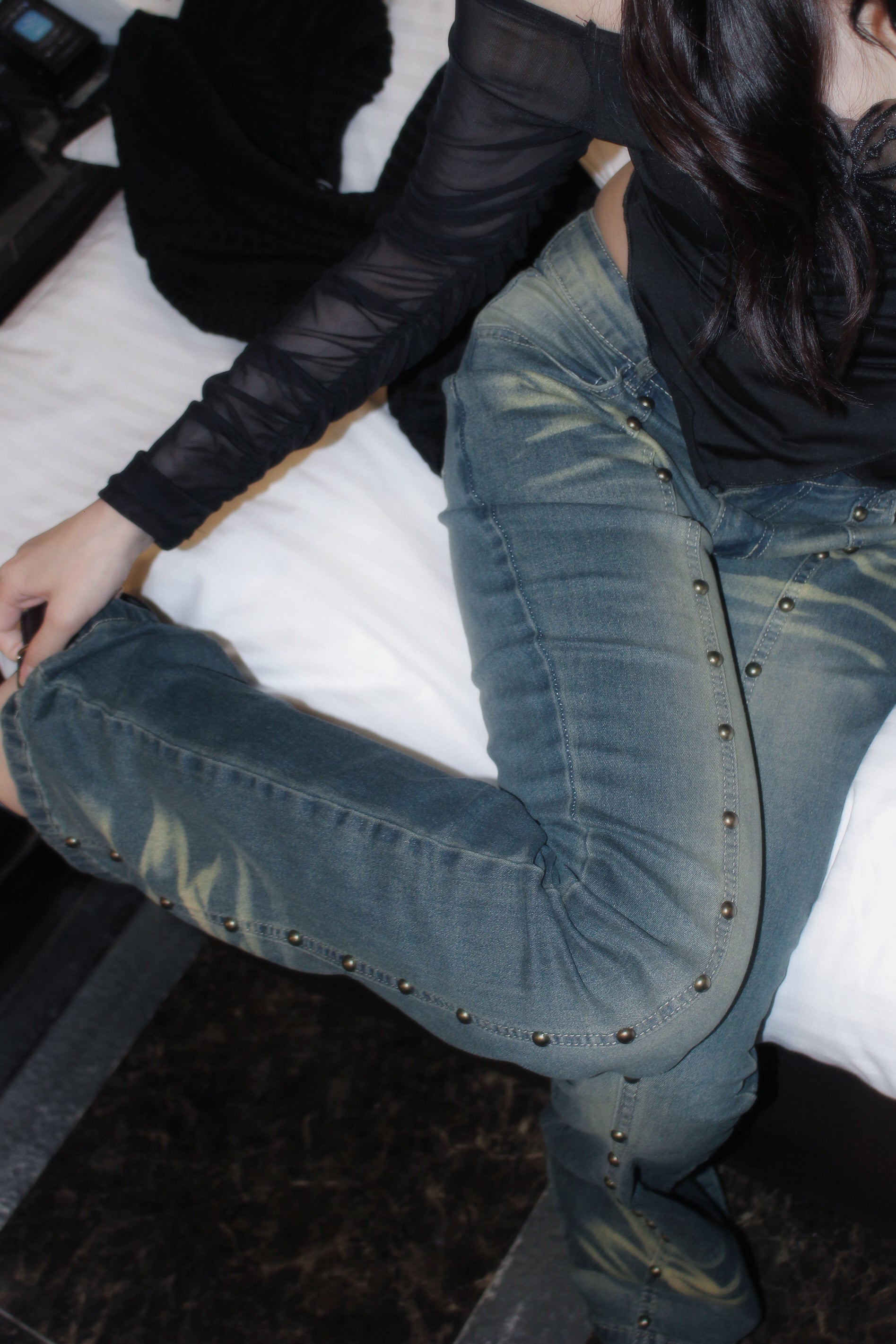 flare stud jeans.