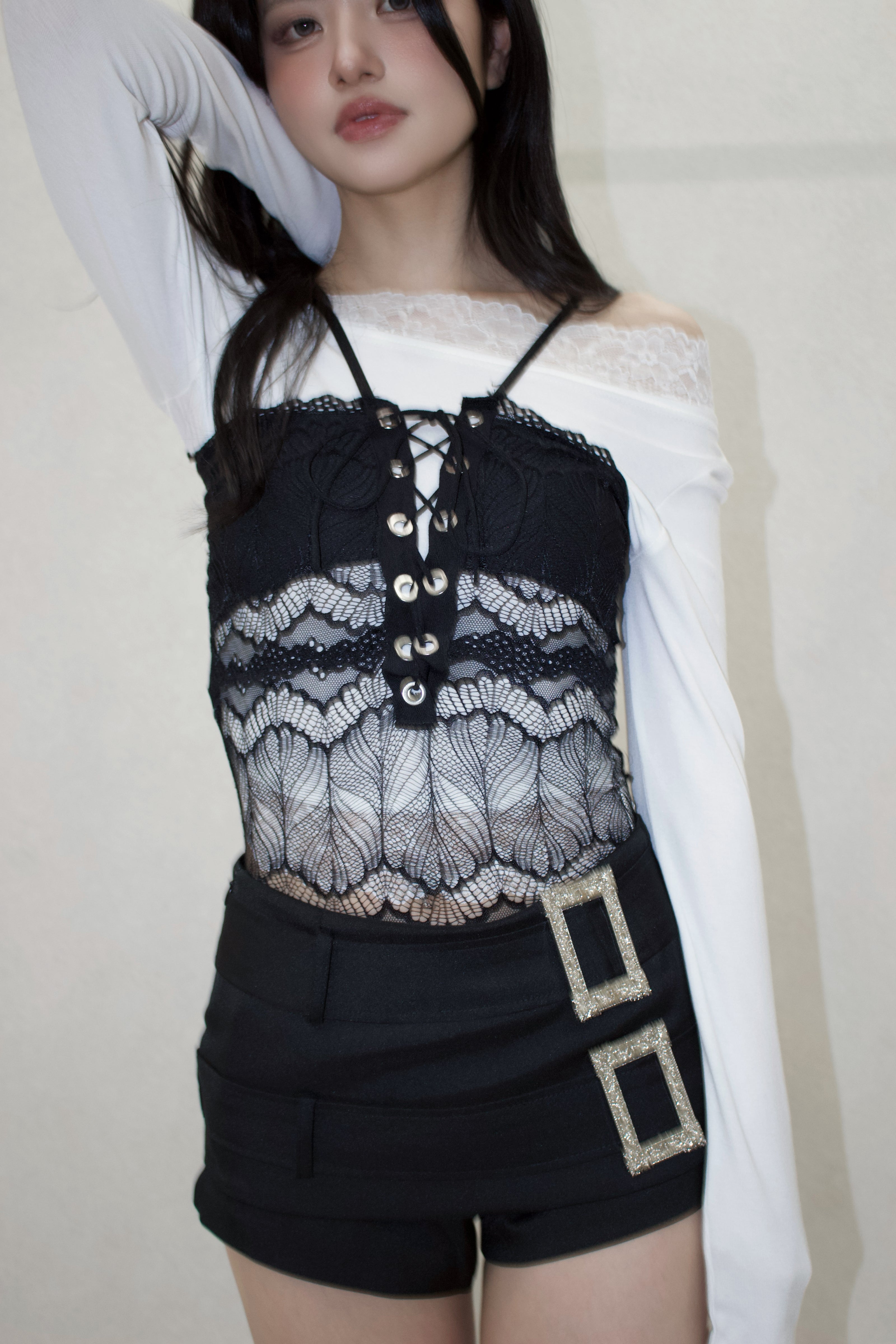 see-through body suit.