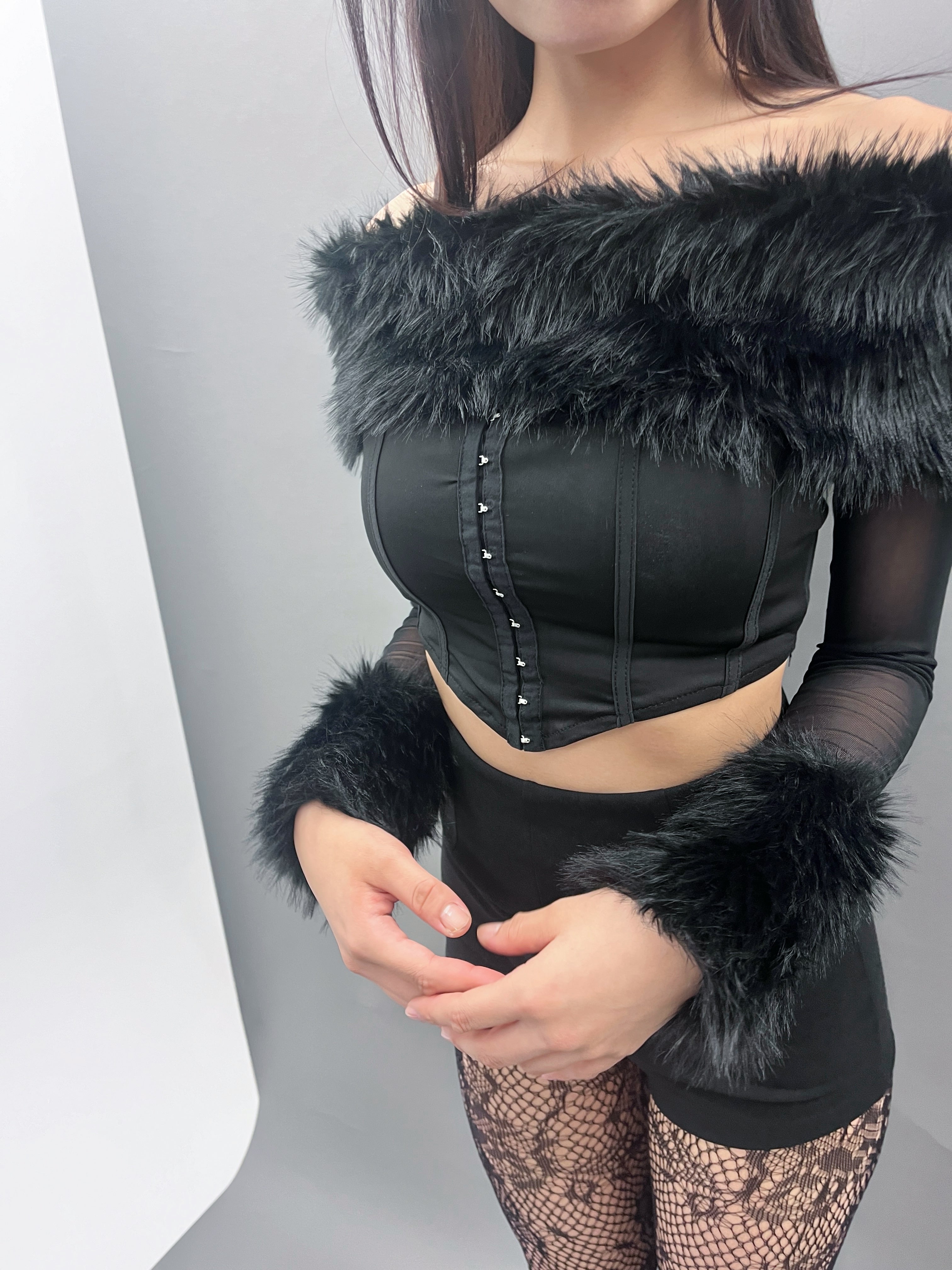far×off-shoulder corset.