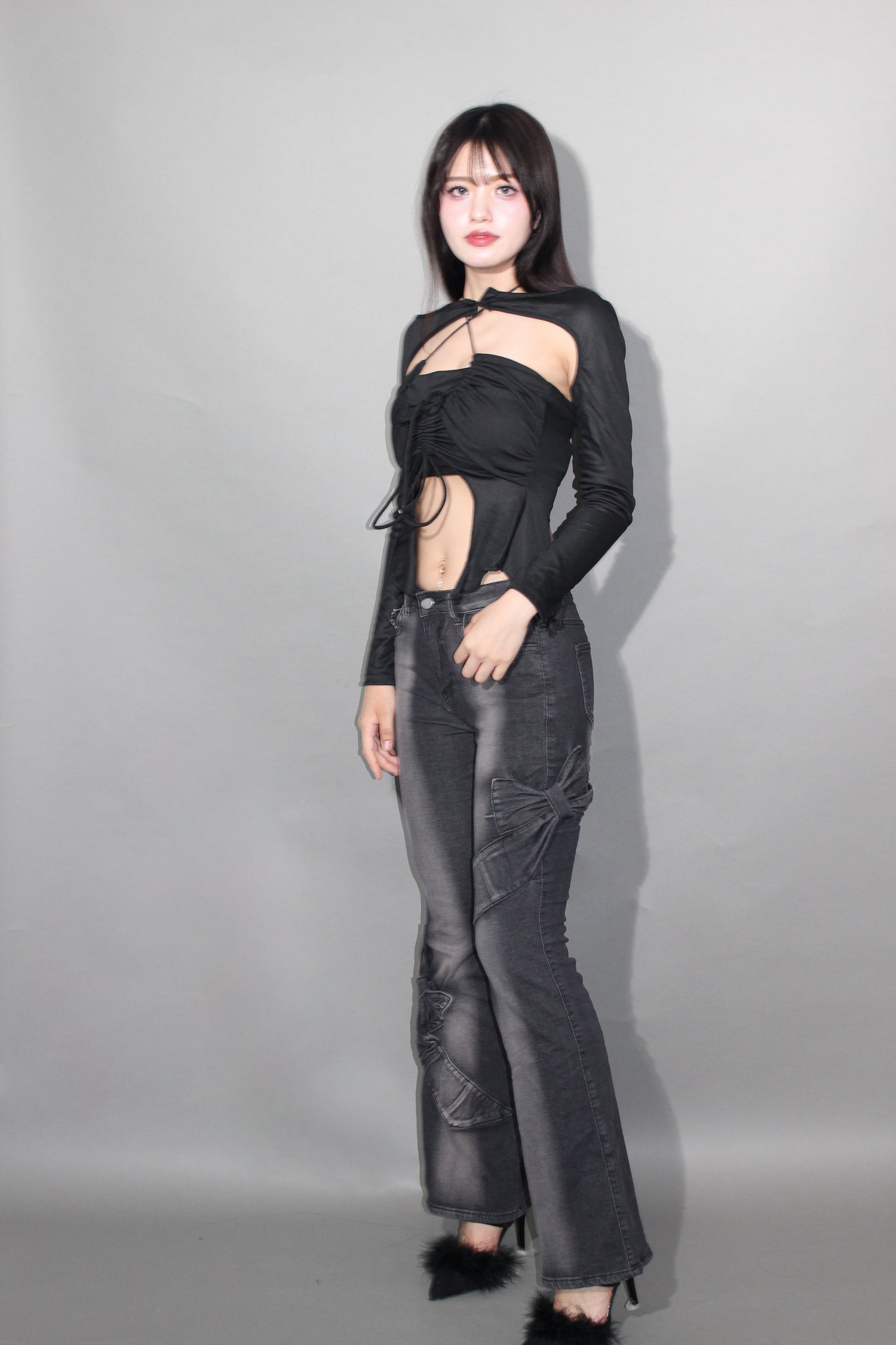 halter neck off-shoulder.
