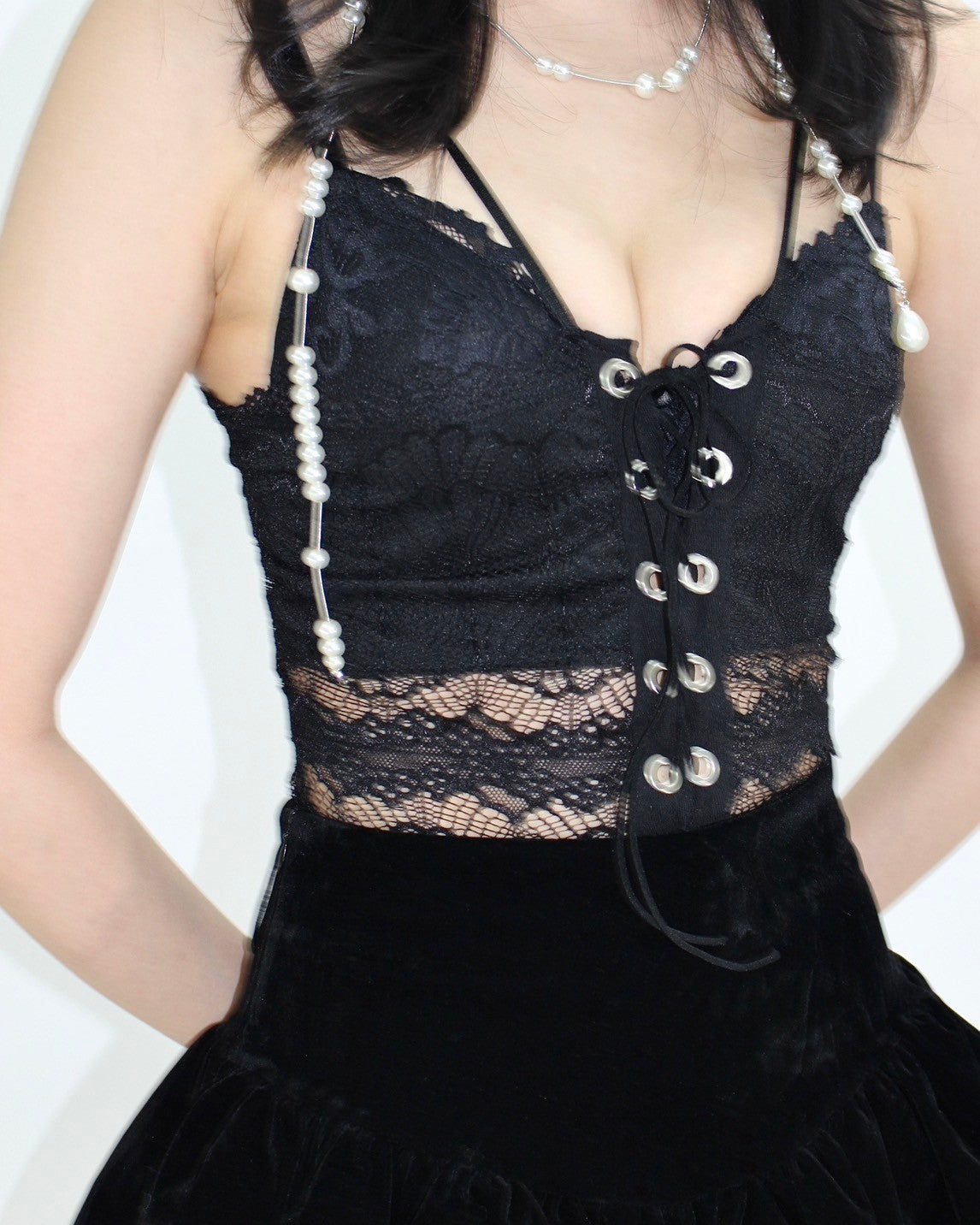 see-through body suit.