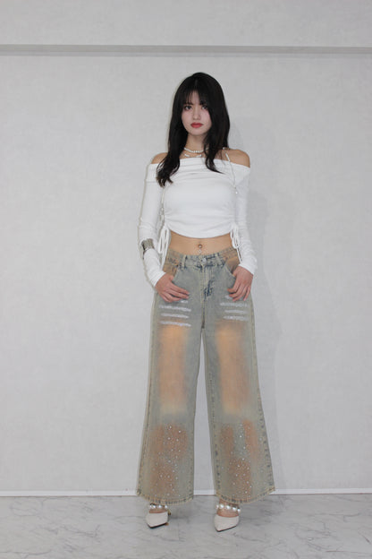 shine washed denim.