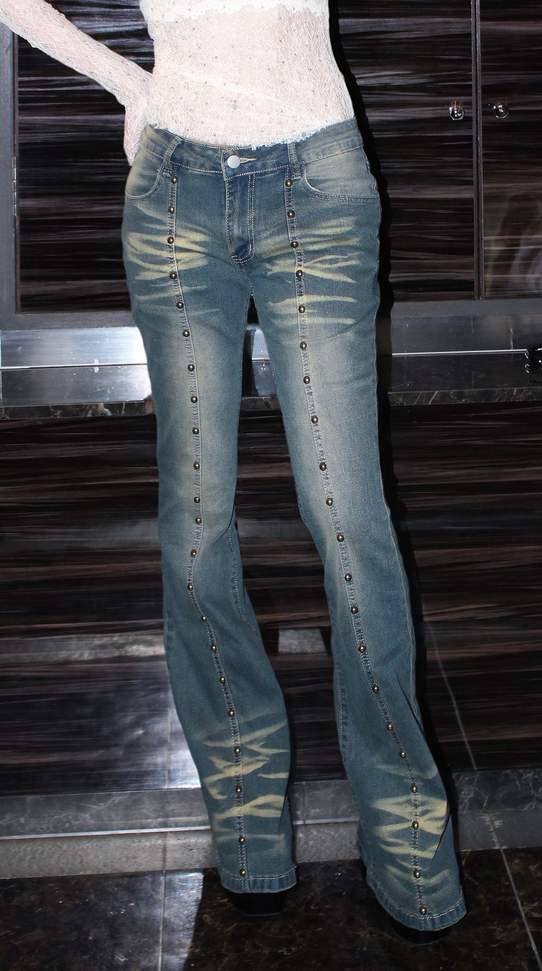 flare stud jeans.