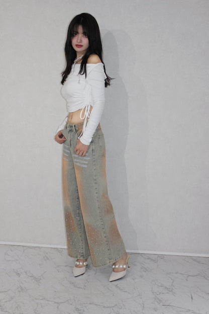 shine washed denim.