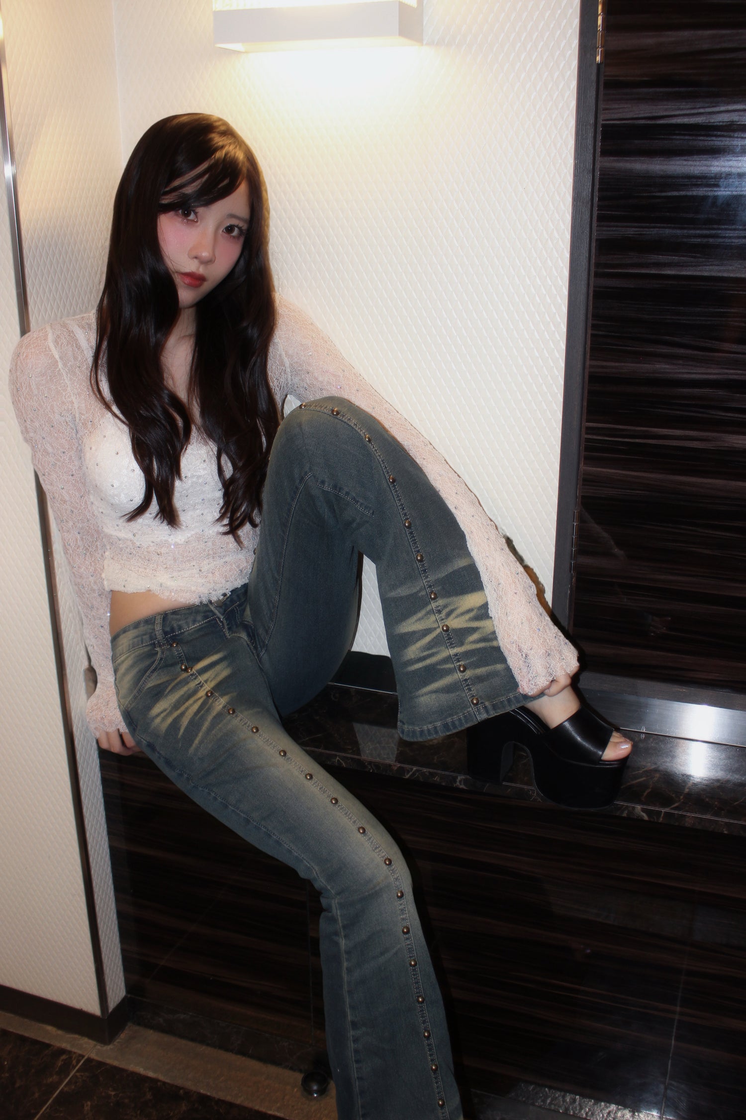 flare stud jeans.