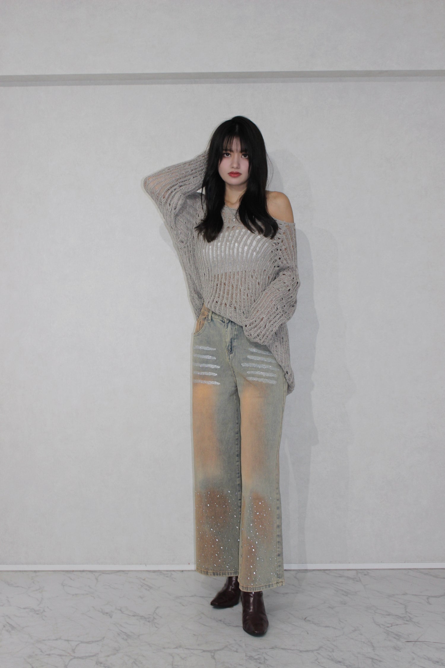 shine washed denim.