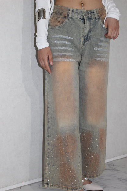 shine washed denim.