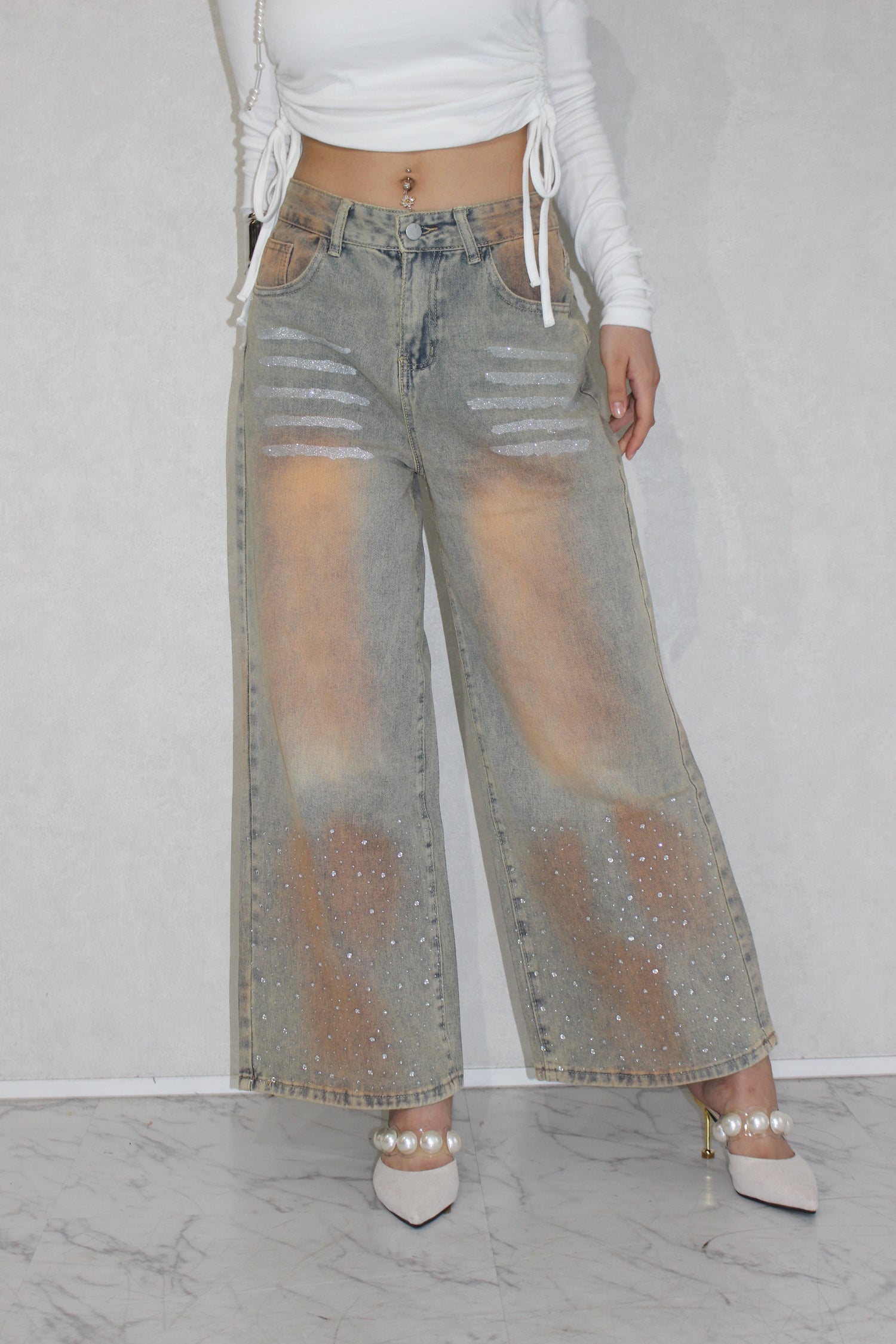 shine washed denim.