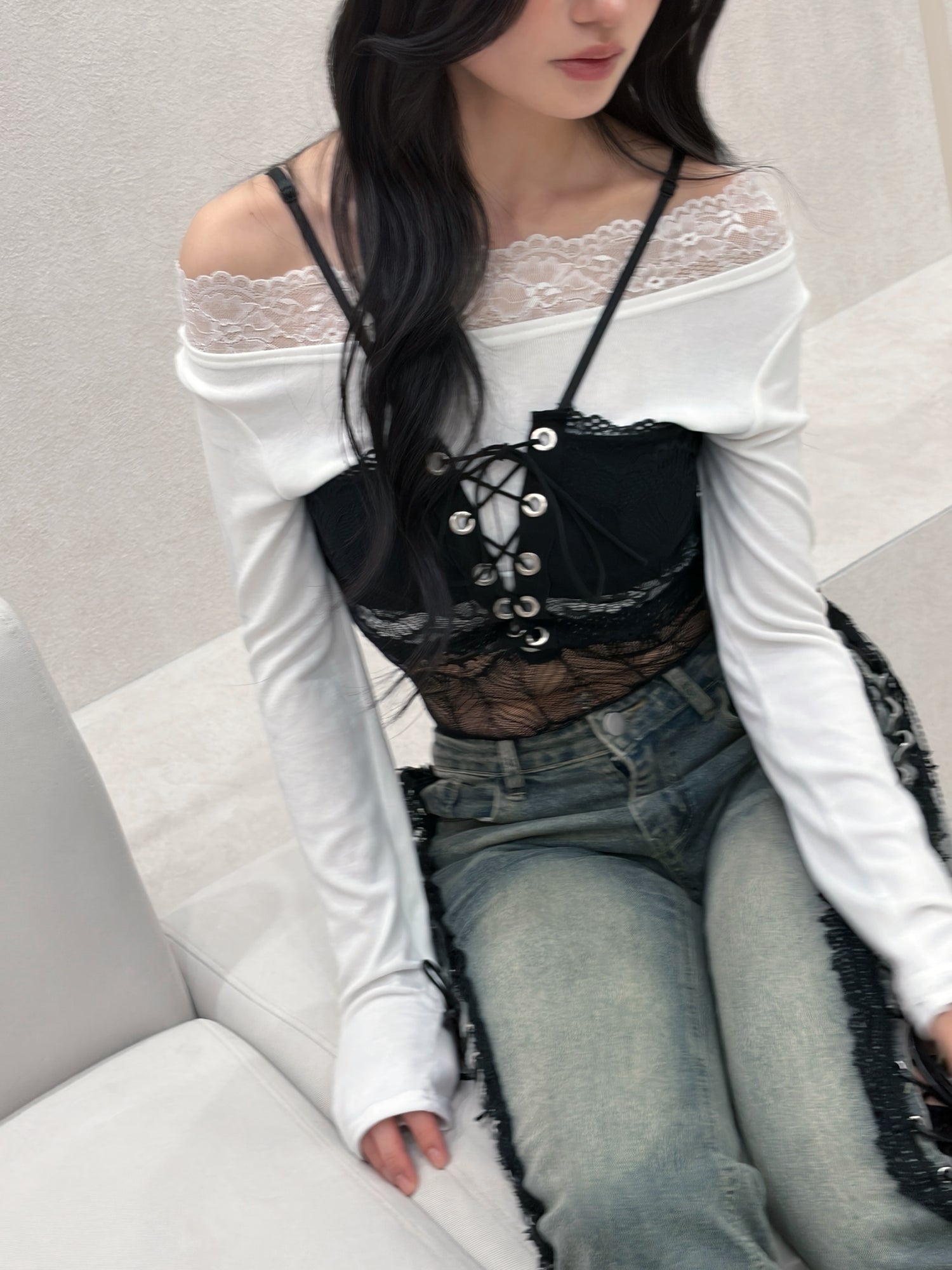 see-through body suit.