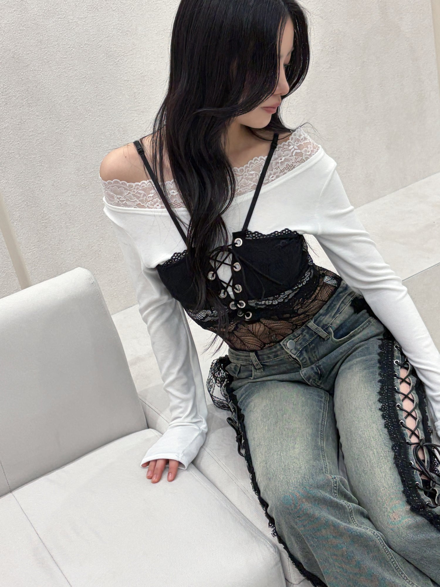 see-through body suit.