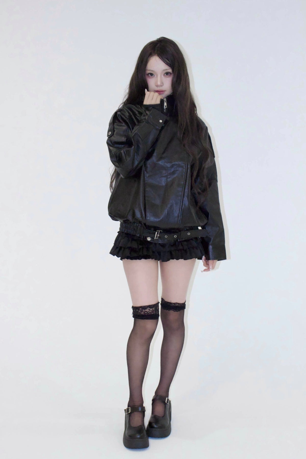 neck leather jacket.