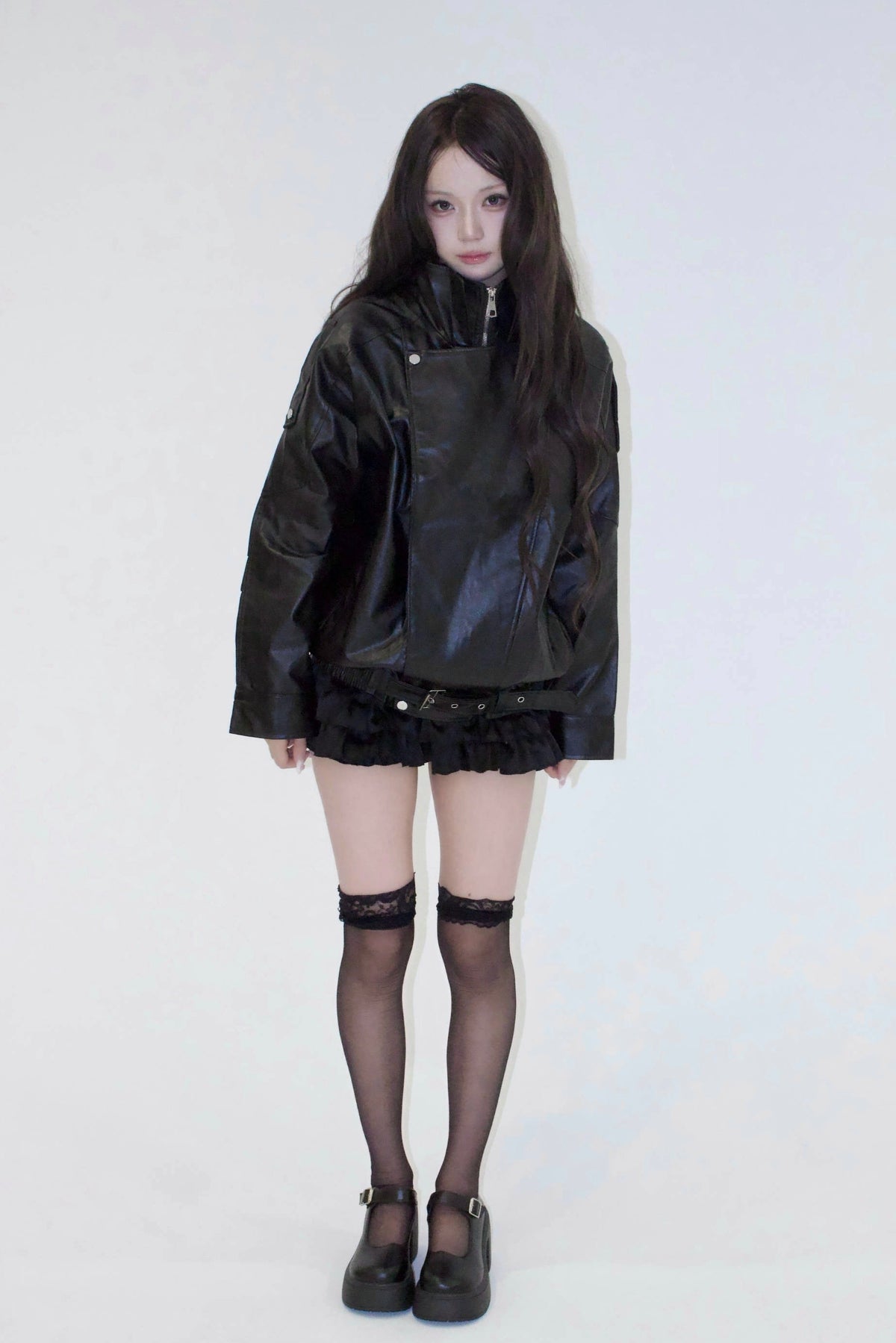 neck leather jacket.