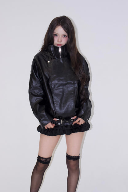 neck leather jacket.