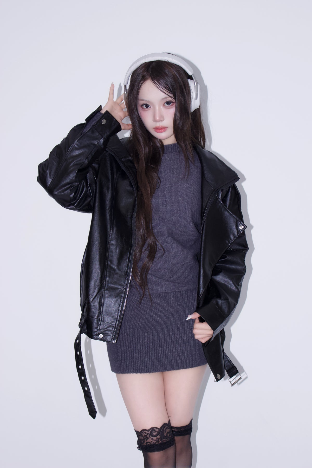 neck leather jacket.