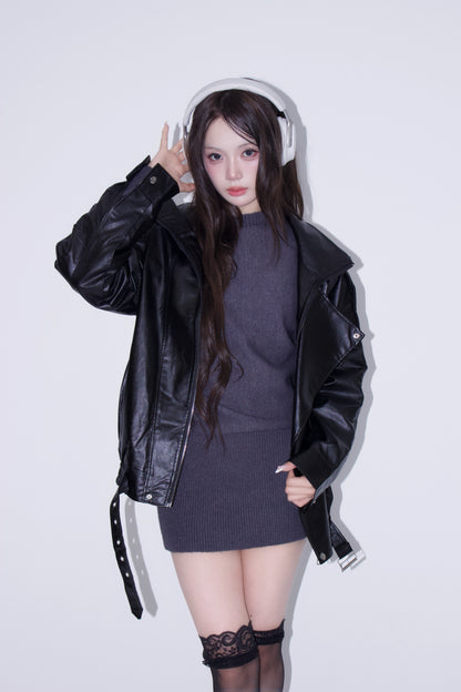 neck leather jacket.