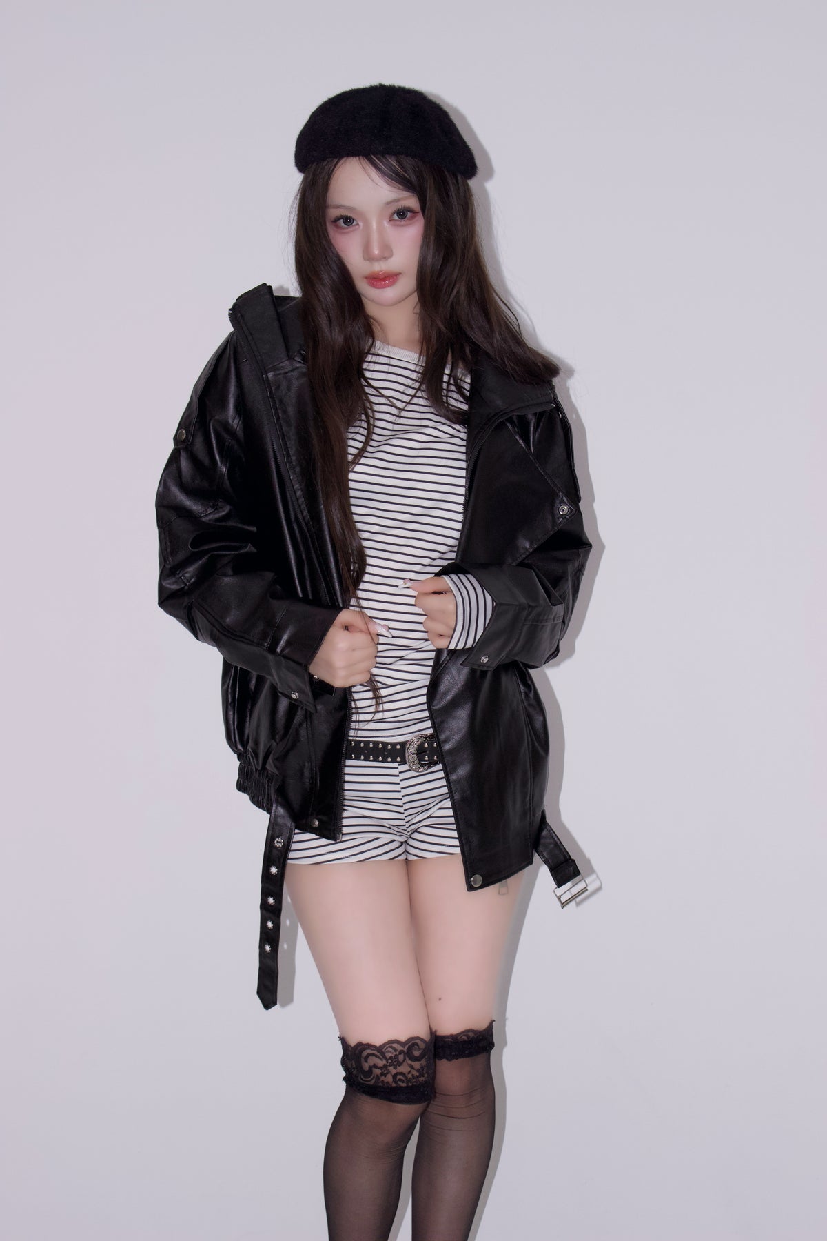 neck leather jacket.