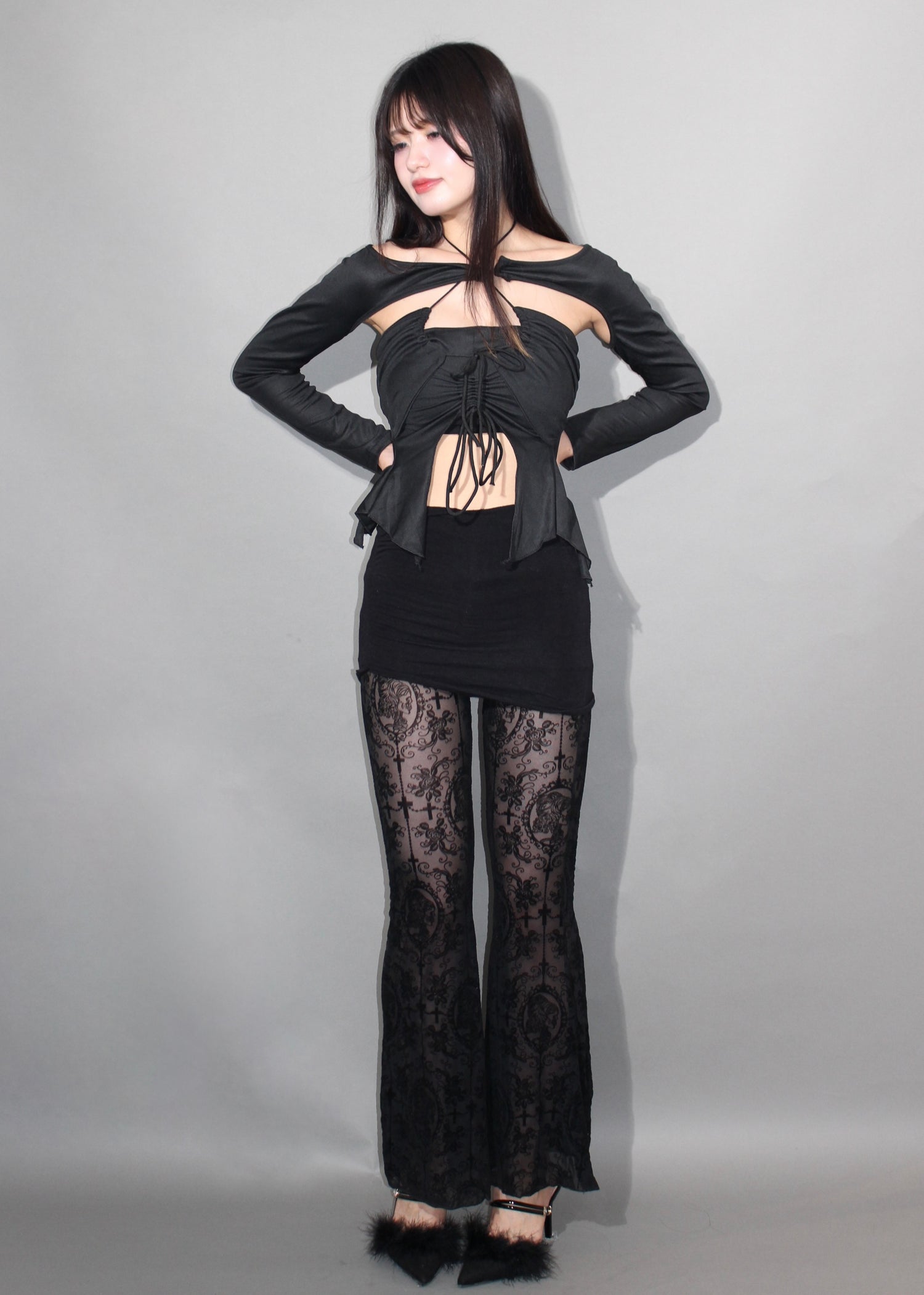 flare lace pants.