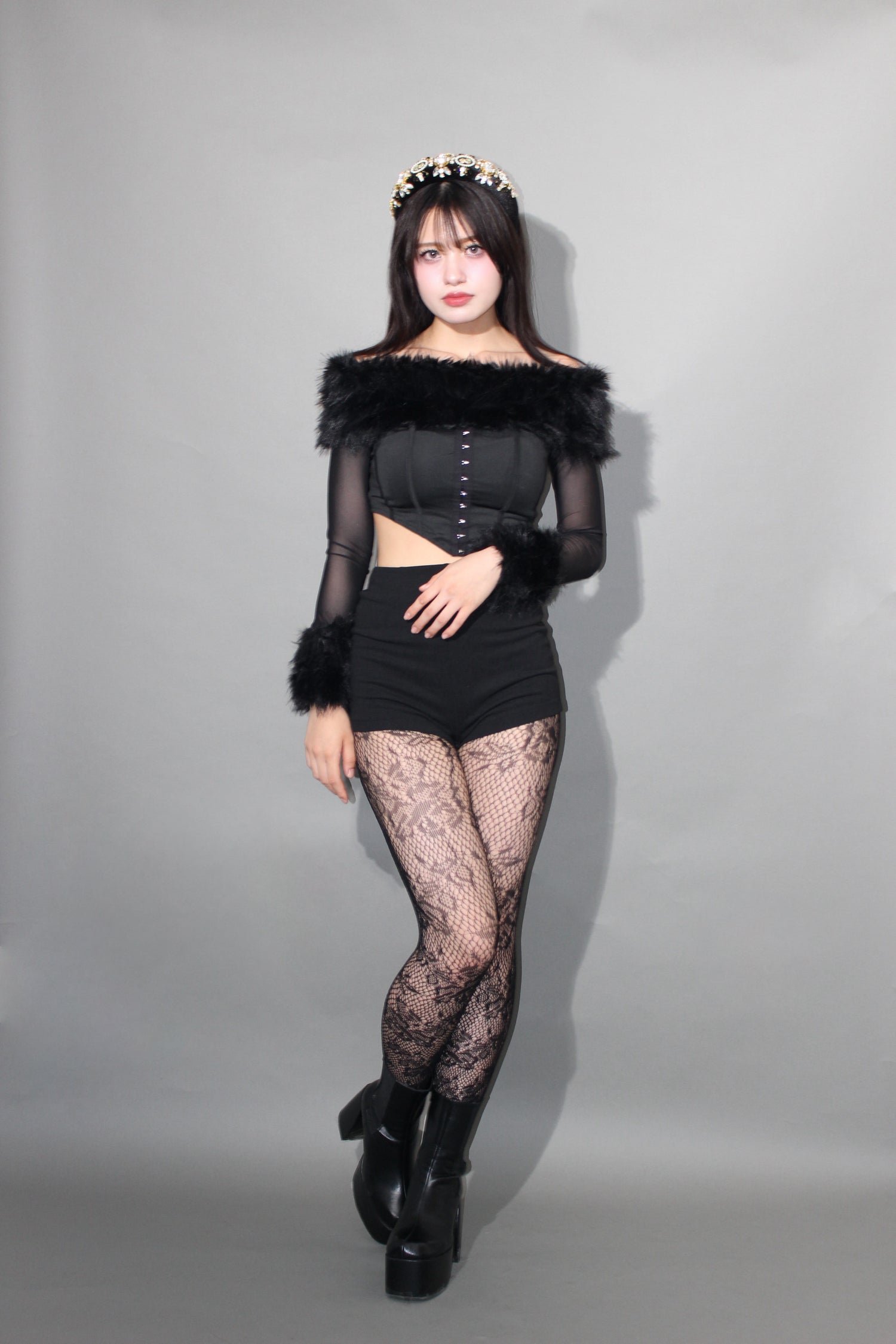 far×off-shoulder corset.