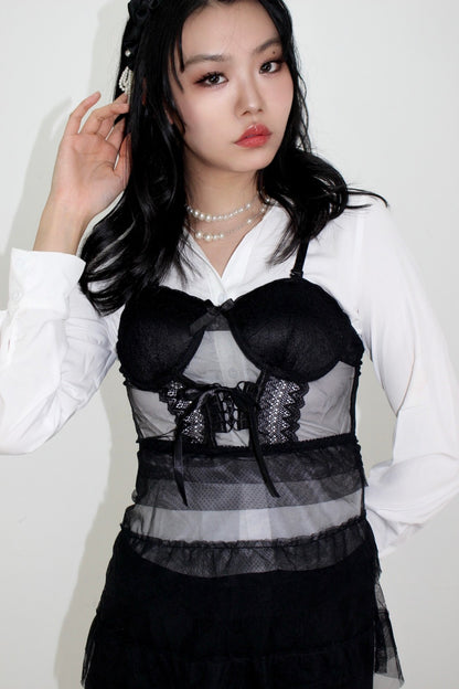 see-through BLACK mini dress.